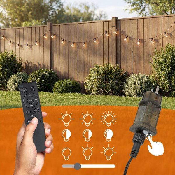 Catena luminosa decorativa da esterno LED dimmerabile 36xE12/1W/24/230V 22,35 m IP65 nero + telecomando