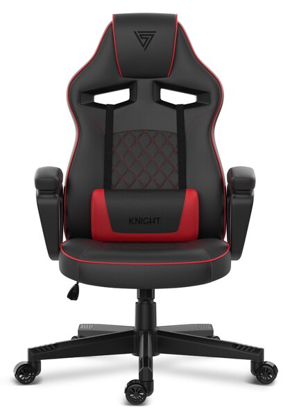 SENSE7 Knight Sedia da gioco in Pelle finta nera e rossa - Sedia da ufficio ergonomica Sedia da scrivania per PC Sedia da gaming Funzione oscillante Gamer 120 kg