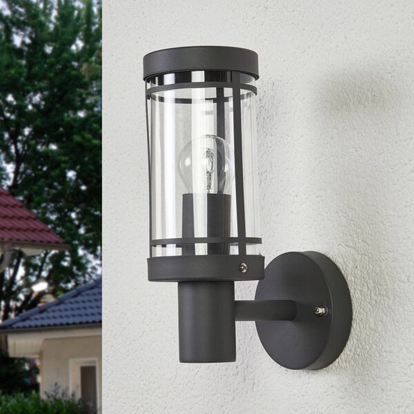 Lindby applique da esterno Djori, 28 cm, antracite, acciaio inox, E27 Djori, Alluminio / Grigio / Zincato, Acciaio Inox, Moderno