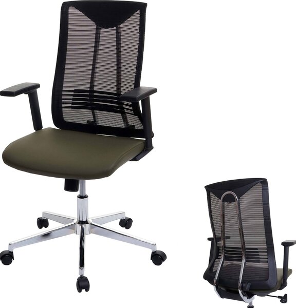 Sedia da ufficio HWC-J53, sedia girevole da scrivania, Pelle finta ergonomica ~ verde oliva