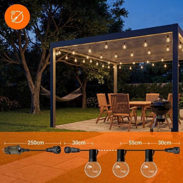 Catena luminosa decorativa da esterno LED dimmerabile 36xE12/1W/24/230V 22,35 m IP65 nero + telecomando