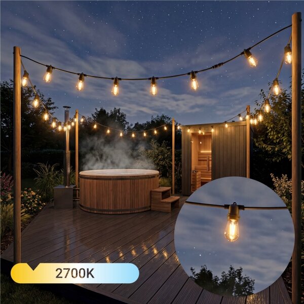 LED Stm catena luminosa decorativa solare 20xE27/3V USB 2400 mAh 20,62 m IP65 nera + telecomando