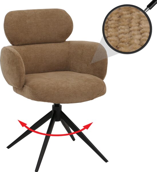 Sedia da pranzo HWC-O77, sedia da cucina imbottita, girevole a ritorno automatico, tessuto (310g/m²) ciniglia Oeko-Tex ~ marrone chiaro