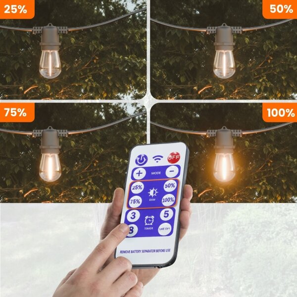 LED Stm catena luminosa decorativa solare 20xE27/3V USB 2400 mAh 20,62 m IP65 nera + telecomando