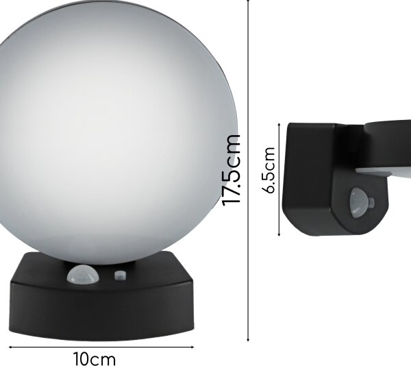 Lampada da parete solare con sensore LED/3W/3,7V 1800 mAh IP54 nero