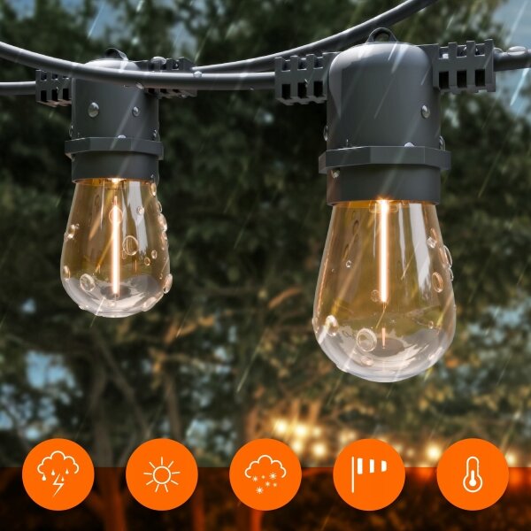 LED Stm catena luminosa decorativa solare 20xE27/3V USB 2400 mAh 20,62 m IP65 nera + telecomando