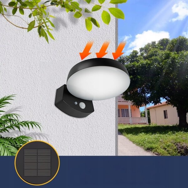 Lampada da parete solare con sensore LED/3W/3,7V 1800 mAh IP54 nero