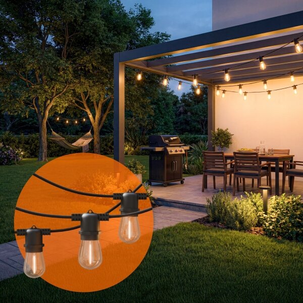 LED Stm catena luminosa decorativa solare 20xE27/3V USB 2400 mAh 20,62 m IP65 nera + telecomando