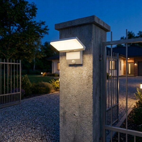 Lampada da parete esterna LED con sensore, 18W/230V, IP44, bianca