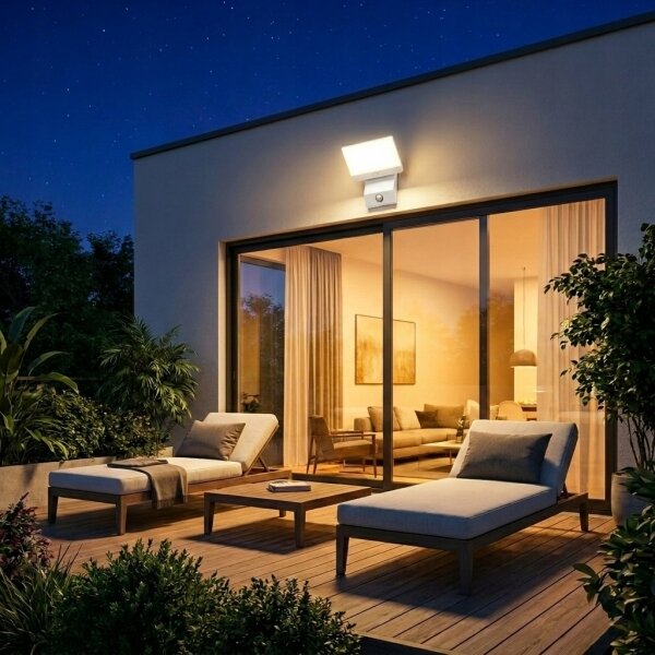 Lampada da parete esterna LED con sensore, 18W/230V, IP44, bianca