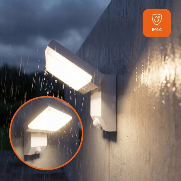 Lampada da parete esterna LED con sensore, 18W/230V, IP44, bianca