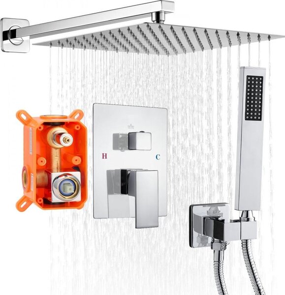 Set di miscelatori per doccia in cromo argento con soffione a pioggia quadrato da 305 mm - Sistema doccia
