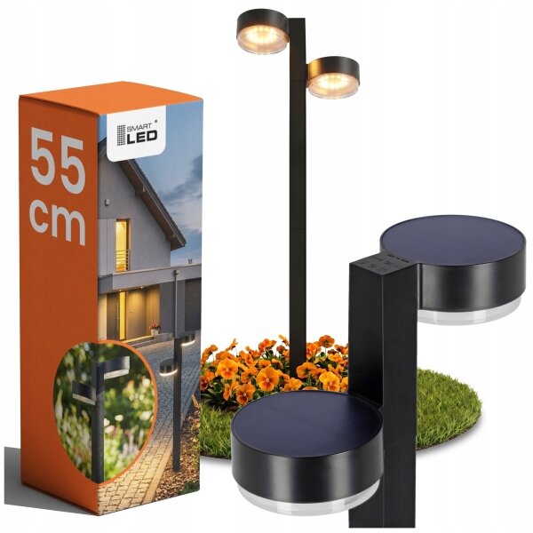 Lampada solare LED 2xLED/1W/3,7V 1200 mAh 55 cm IP65 nera