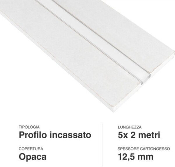Set di 5 Profili LED da 2 Metri Integrati nel Cartongesso - Adatti a Strisce LED fino a 12,4mm