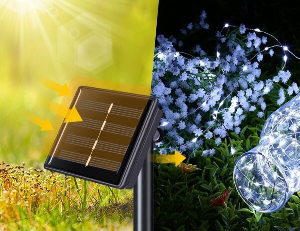 Catena decorativa solare a LED 200xLED/1,2V 800 mAh 12 m IP44 nero