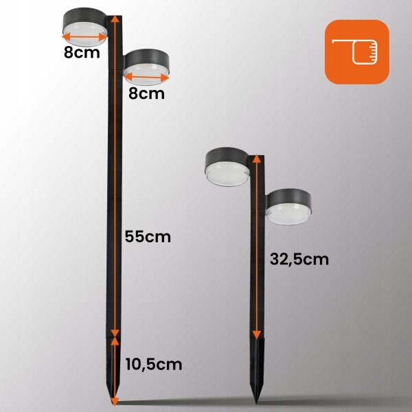 Lampada solare LED 2xLED/1W/3,7V 1200 mAh 55 cm IP65 nera