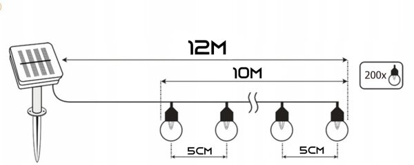 Catena decorativa solare a LED 200xLED/1,2V 800 mAh 12 m IP44 nero