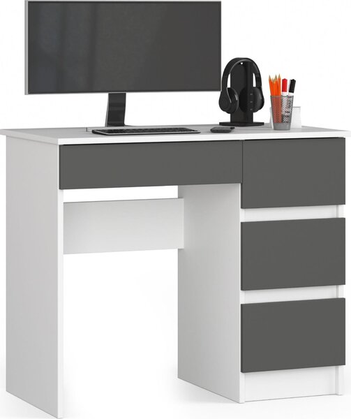 Akord Scrivania 3 Cassetti Lato Destro Bianco E Grafite 90X50X77 Cm