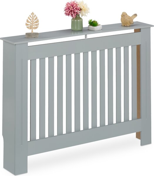 Copritermo Relaxdays, stile rustico, HBT 83x112x19 cm, per vecchi termosifoni, mensola copritermo, MDF, grigio