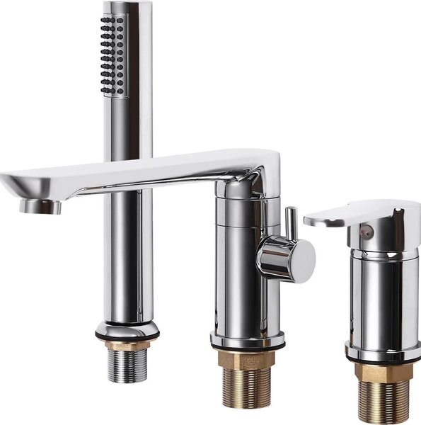 Miscelatore per lavabo - set 3 pezzi - acciaio inox - monocomando, 1 foro - caldo/freddo - doccetta estraibile 60-80 cm - G1/2 (1,27 cm) - argento