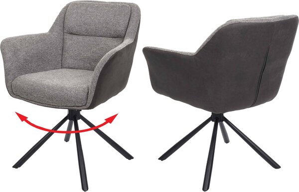 Set di 2 sedie per sala da pranzo HWC-K33, sedia da cucina Sedia, posizione girevole automatica, tessuto MVG ~ ecopelle, grigio-grigio scuro