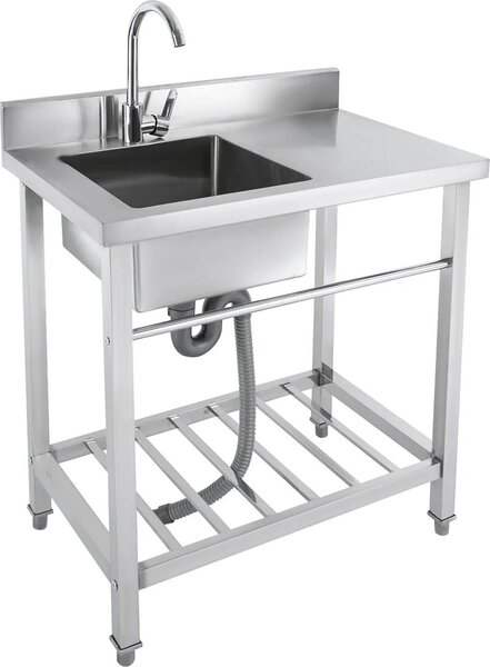 Lavabo freestanding, Con rubinetto, Struttura in acciaio inox, Ampie possibilità di contenimento, Argento