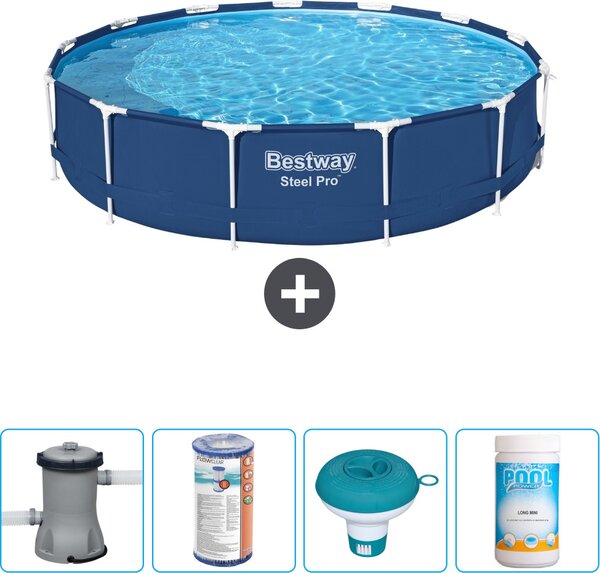 Piscina Bestway Round Steel Pro - 396 x 84 cm - blu - incluso filtro pompa - galleggiante per cloro - cloro