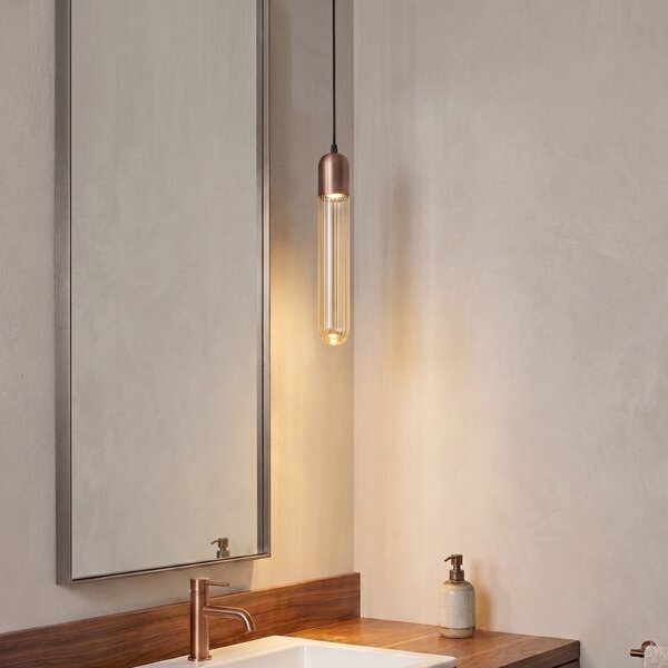 Lampada a sospensione Art Déco bronzo scuro con vetro a coste IP44 - Walcott