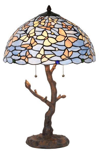 Lampada da tavolo Tiffany Clayre & Eef Ø 40x60 cm Farfalle in vetro blu
