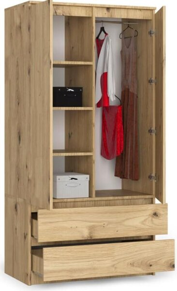 BDW, Armadio 2 ante, 2 cassetti, 180x90x51 cm, Armadio, Rovere artigianale