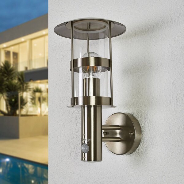 Lindby Applique da esterno Noemi, sensore, grigio, acciaio inox, 34 cm Noemi Lindby, dimmerabile, Alluminio / Grigio / Zincato, Acciaio Inox, Moderno