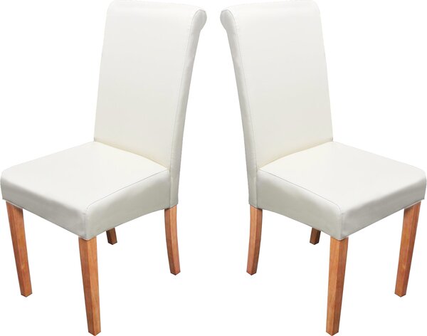 Set di 2 sedie per sala da pranzo Sedia da cucina Novara II, pelle ~ crema, gambe chiare