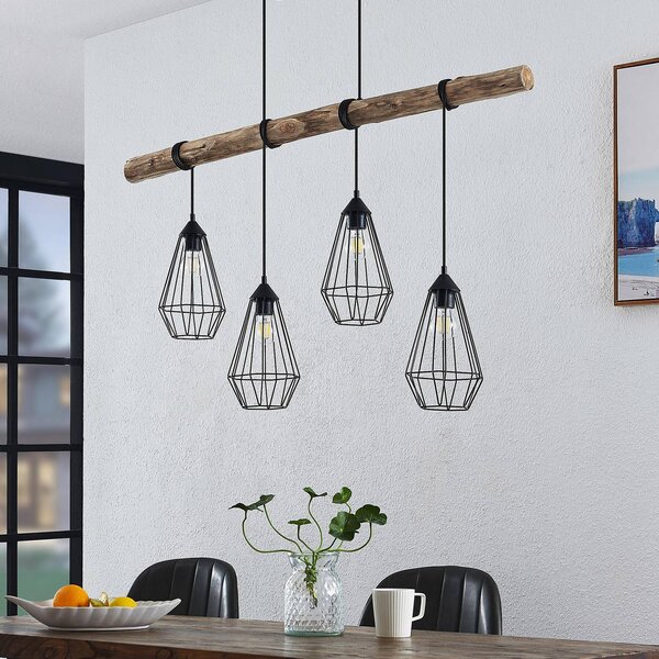 Lampada a sospensione Eldarion Lindby, dimmerabile, Legno chiaro, Soggiorno / Sala da pranzo, Metallo, Campagna / Rustiche, Lampada a sospensione