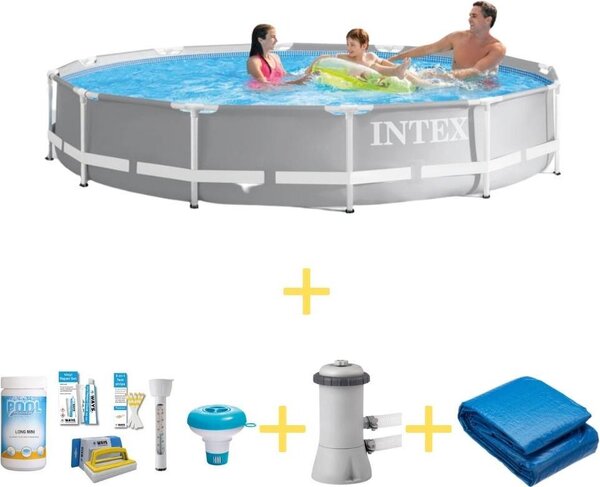 Piscina Intex Prism Frame - 366 x 76 cm - Include pacchetto di manutenzione WAYS, pompa di filtraggio e telo di fondo