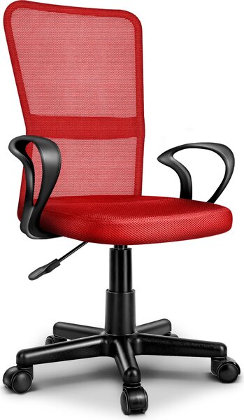TRESKO sedia da ufficio rossa sedia da scrivania girevole, con braccioli e rotelle in plastica, regolabile in altezza in continuo, sedile imbottito, ergonomica