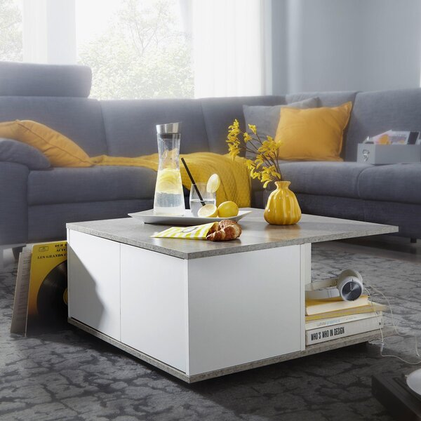 Tavolino design 70x70 cm grigio cemento / bianco | Wohnling