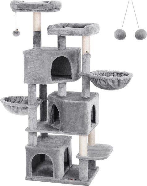 FEANDREA tiragraffi grande, con 3 grotte per gatti, tiragraffi da 164 cm, grigio chiaro
