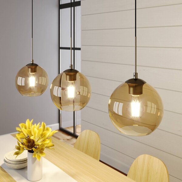 Lampada a sospensione Lindby Sofian, ambra, vetro, 100 cm, a 3 luci