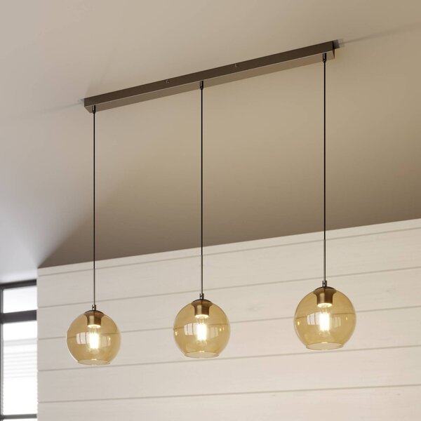 Lampada a sospensione Lindby Sofian, ambra, vetro, 100 cm, a 3 luci