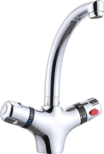 Miscelatore da cucina - Monocomando, 1 foro - Bocca orientabile - Caldo/freddo - Ottone lucido - Altezza 23 cm - Argento
