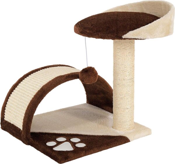 Tiragraffi compatto lionto, piccolo tiragraffi con pallina, arco tiragraffi e piattaforma di osservazione, salvaspazio, altezza 43 cm, marrone/beige