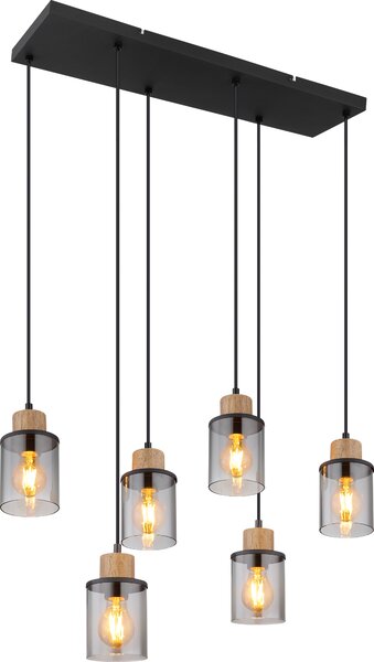 Lampadario Globo 15707-6H REID 6xE27 15 W vetro nero/rame