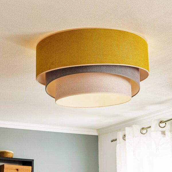 Plafoniera soffitto Pastell Trio Duolla, dimmerabile, Giallo / Arancione, Soggiorno / Sala da pranzo, Tessuto / Stoffa / Seta, Giovanile, Plafoniera