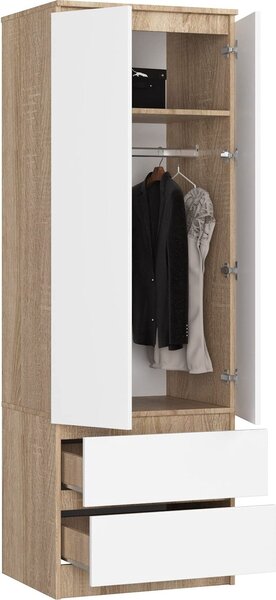 BDW, armadio 2 ante 2 cassetti, 180x60x51 cm, rovere Sonoma / bianco