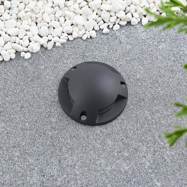 Lindby Huban lampada LED da pavimento, 3 luci, Nero, Alluminio, Moderno, Lampada LED da esterni