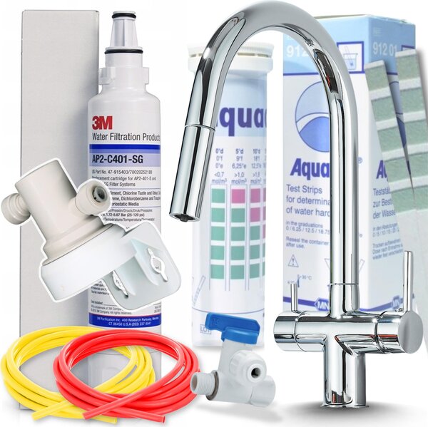 Miscelatore da cucina SLENDER a 3 vie con filtro per l'acqua 3M, estraibile, orientabile a 360°, in ottone, miscelatore da lavello per acqua potabile filtrata, incluse 2 strisce reattive