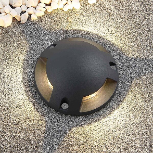 Lindby Huban lampada LED da pavimento, 3 luci, Nero, Alluminio, Moderno, Lampada LED da esterni