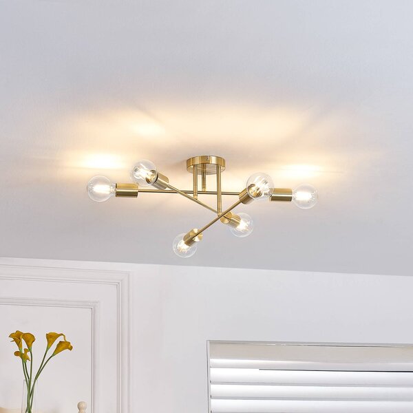 Plafoniera soffitto Aloria Lindby, dimmerabile, Ottone / Oro, Soggiorno / Sala da pranzo, Metallo, Moderno, Plafoniera