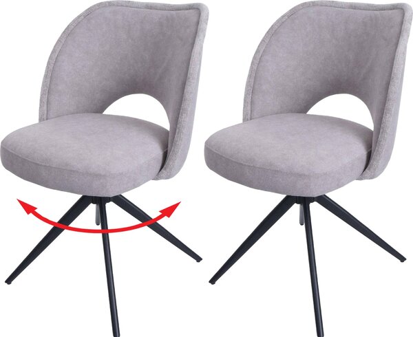 Set di 2 sedie per sala da pranzo HWC-N72, sedia da cucina imbottita, girevole a ritorno automatico, tessuto/tessuto (420g/m²) Oeko-Tex ~ grigio chiaro
