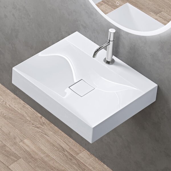 Doporro Lavabo da Appoggio o Sospeso Rettangolare 60 cm in Marmoresina Bianco Lucido, Lavandino Bagno con Foro per Rubinetto Colossum810
